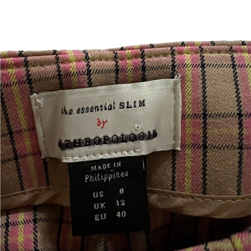 Anthropologie Plaid Slim Ankle Pants in Pink and Brown - Picture 4 of 6